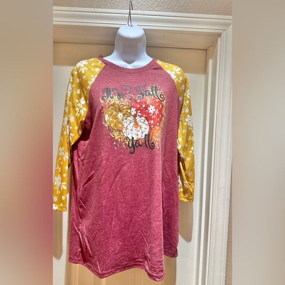 Floral Raglan Shirt - Red and Yellow - Picture 7 of 9
